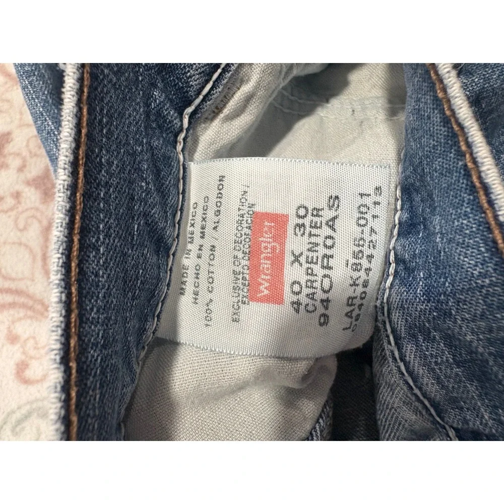 Wrangler Carpenter Jeans Mens 40x30 Blue Denim Workwear Loose Fit 94OROAS